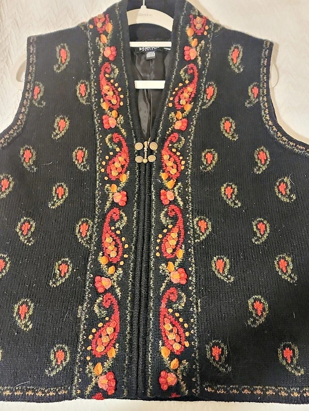 Icelandic Design Paisley Wool Vest in Black & Red Size XL